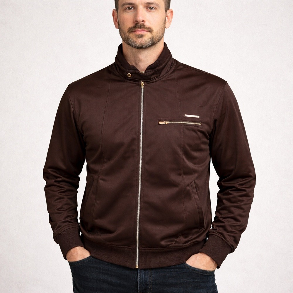 Sean John Men's Bomber Jacket Size XL Chocolate Brown Full Zip Hip Hop Urban